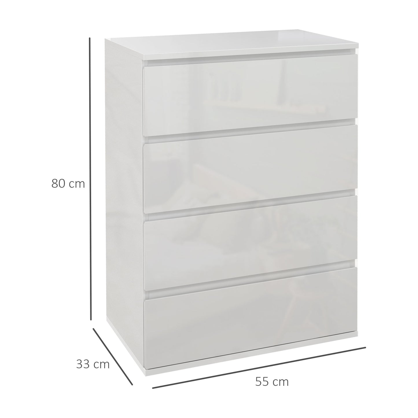 High Gloss Chest of Drawers, 4-Drawer Storage Cabinets, Modern Dresser, Storage Drawer Unit for Bedroom