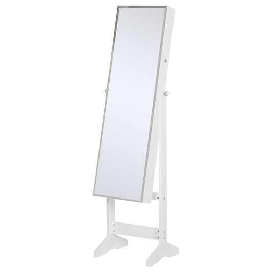 Jewellery Cabinet Standing Mirror Full Length Makeup Lockable Armoire Storage Organizer White