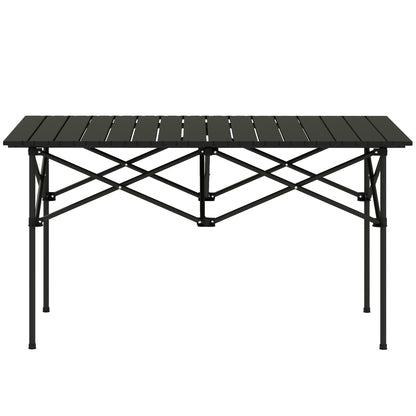 Outsunny Portable Aluminium Picnic Camping Table, Lightweight Folding With Roll Up Top, Carry Bag For Outdoor Camping - Black