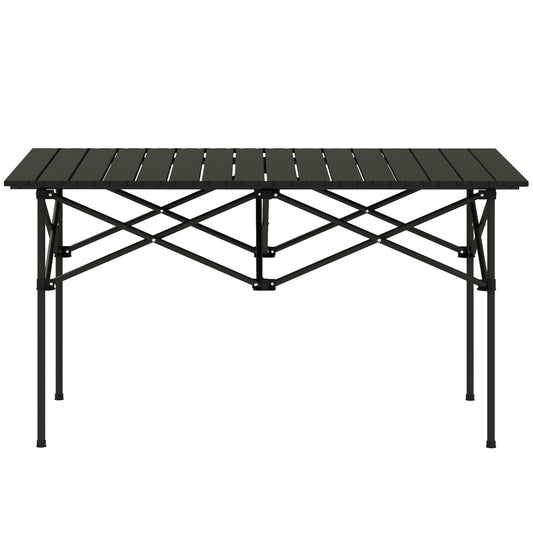Outsunny Portable Aluminium Picnic Camping Table, Lightweight Folding With Roll Up Top, Carry Bag For Outdoor Camping - Black