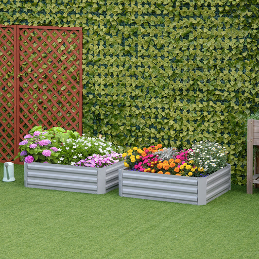 Outsunny Set of 2 Raised Garden Bed, Elevated Planter Box with Galvanized Steel Frame for Growing Flowers, Herbs, 1m x 1m x 0.3m
