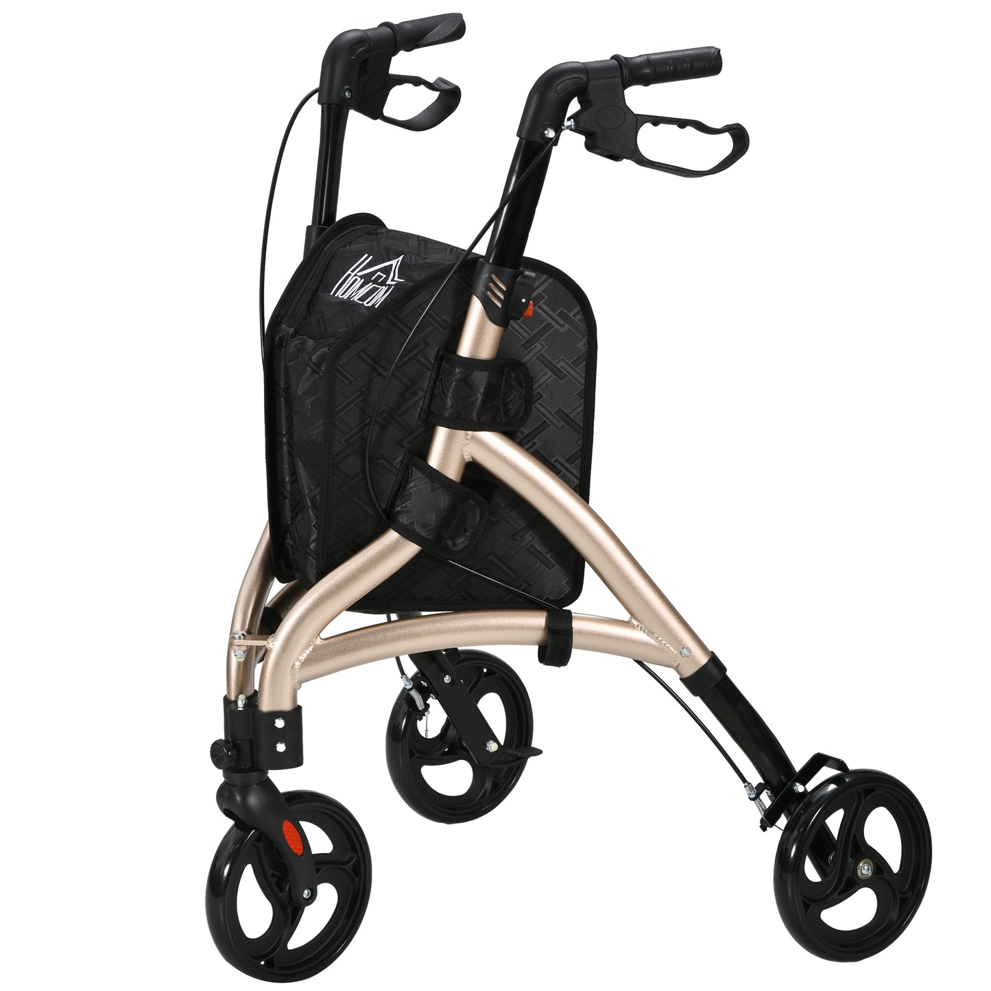 3 Wheel Rollator Lightweight Aluminium Tri Walker With Adjustable Handle, Storage Bag And Dual Brakes, Folding, 5.3kg, Gold Tone