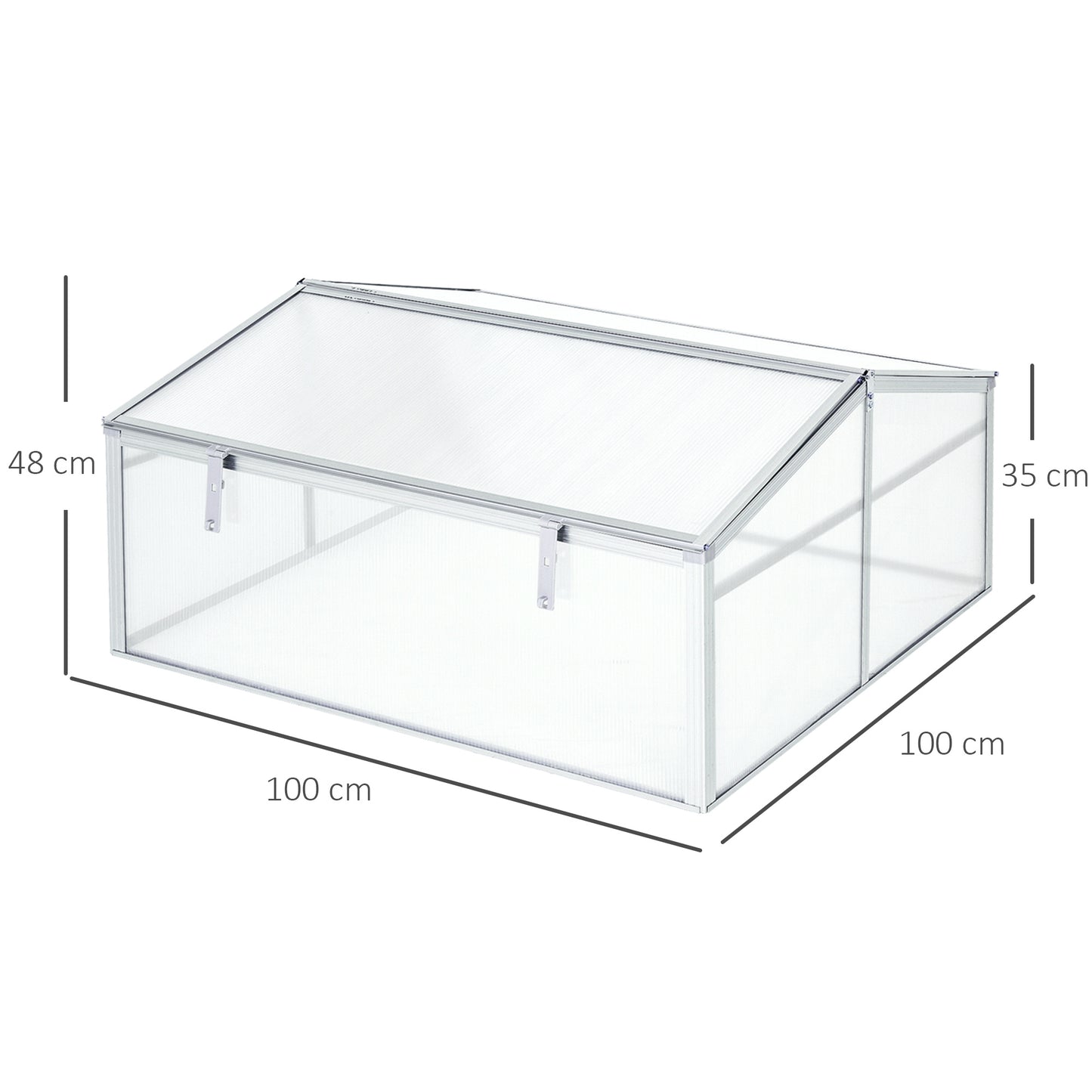 Outsunny Outdoor Greenhouse Polycarbonate Grow House Flower Vegetable Plants Raised Bed Garden Allotment Protector Aluminum Frame 100 x 100 x 48 cm