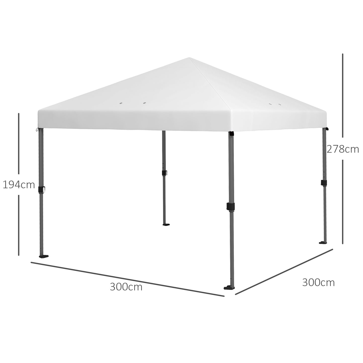 Outsunny 3 x 3(m) Pop Up Gazebo 1 Person Easy Up Marquee Party Tent 1 Button Push Adjustable Straight Legs Instant Shelter - White
