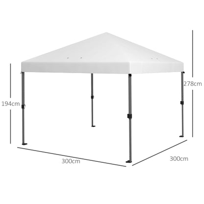 Outsunny 3 x 3(m) Pop Up Gazebo 1 Person Easy Up Marquee Party Tent 1 Button Push Adjustable Straight Legs Instant Shelter - White