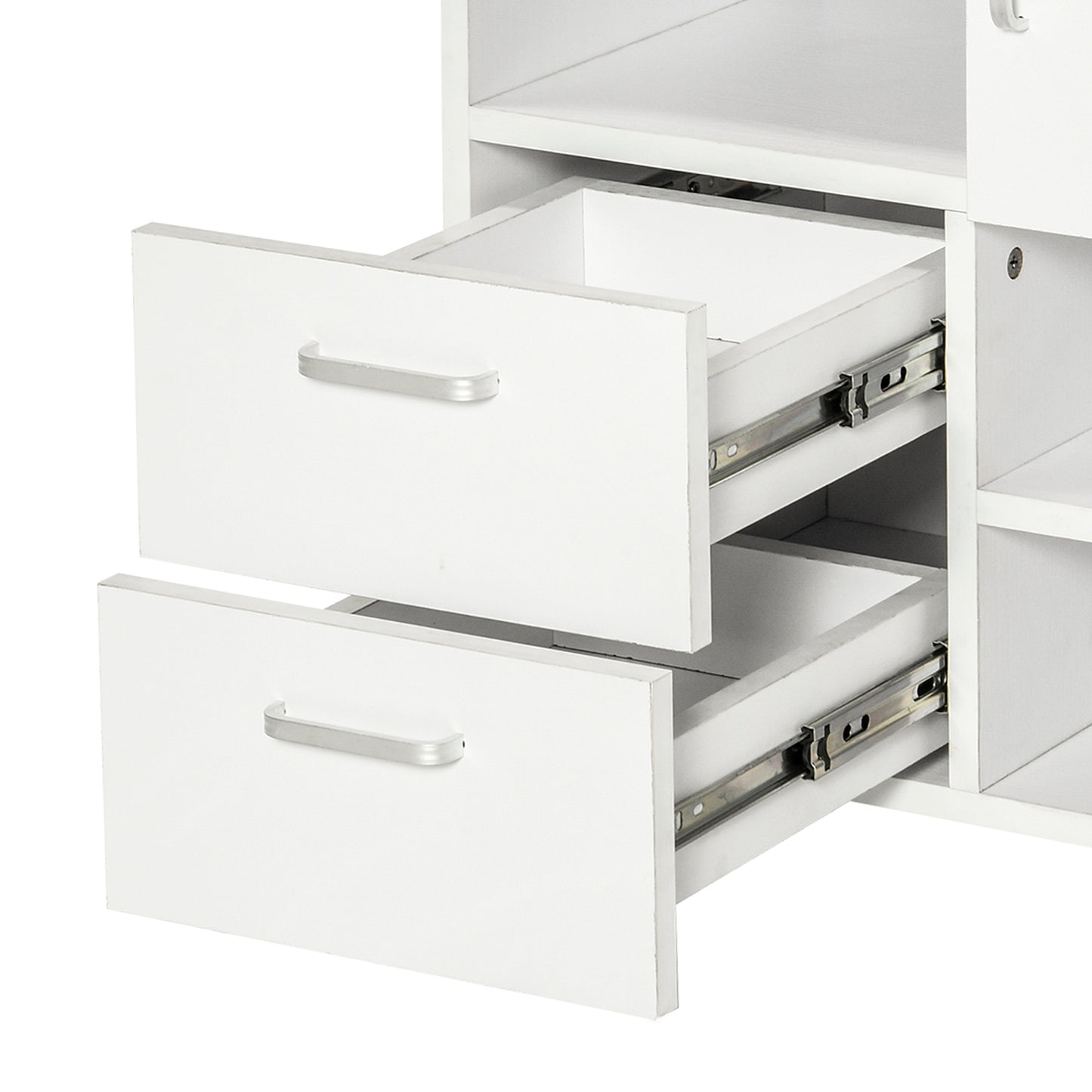 Mobile Storage Cabinet Sideboard Cupboard with Drawers 4 Shelves Lockable Wheels White