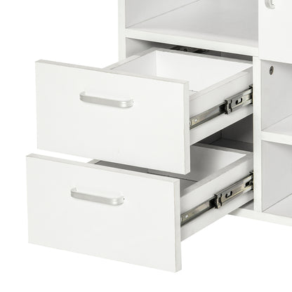 Mobile Storage Cabinet Sideboard Cupboard with Drawers 4 Shelves Lockable Wheels White