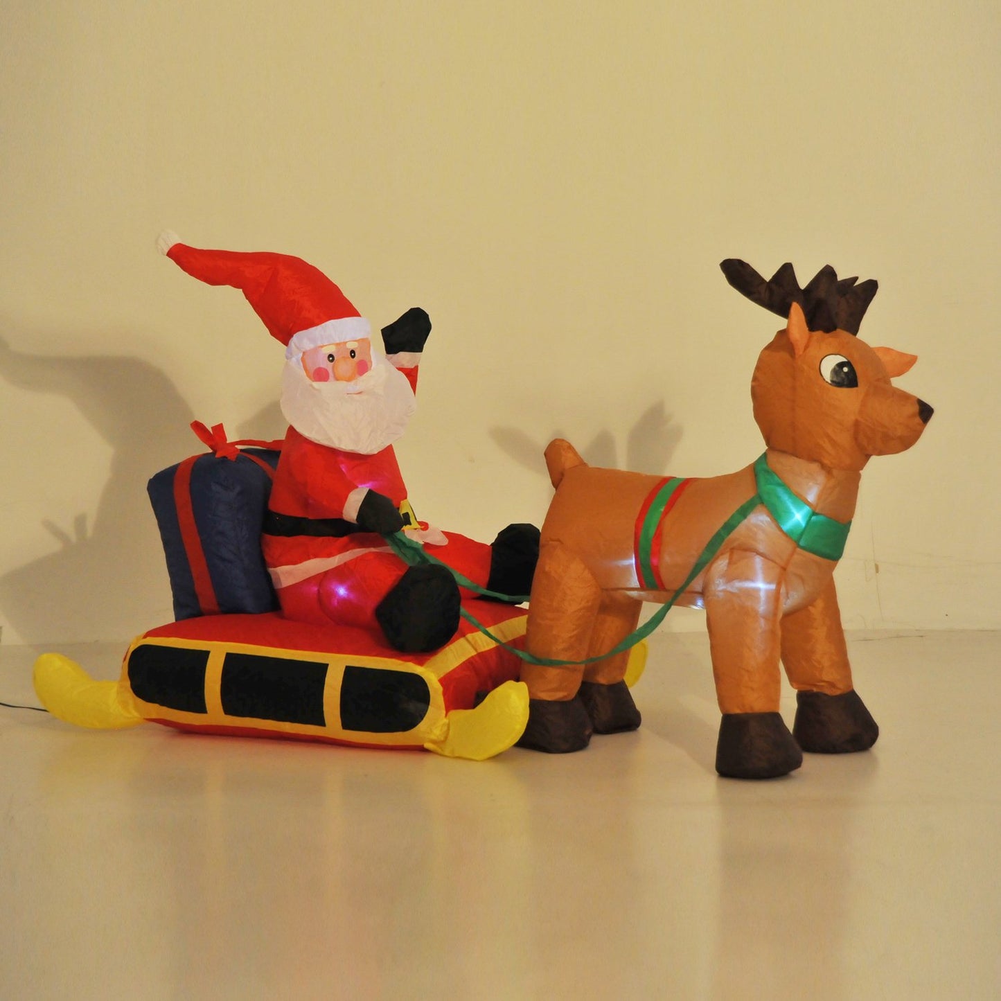 Inflatable Air Blown Santa And Reindeer Polyester, 122H cm-Multicolour