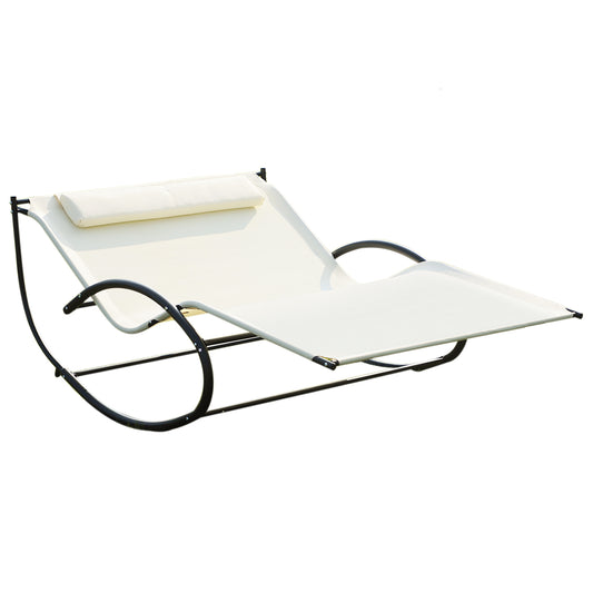 Outsunny Texteline Double Lounger With Pillow - Beige