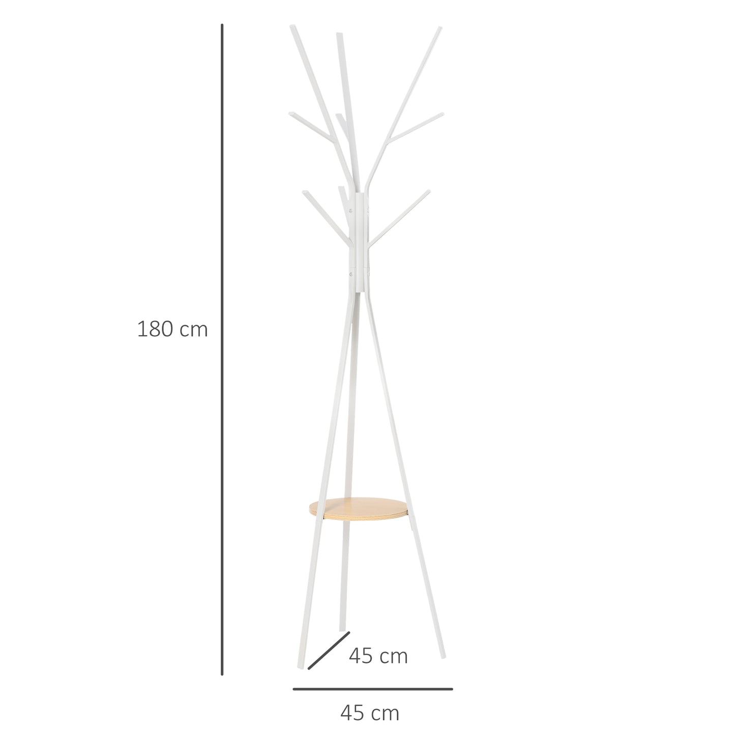 Free Standing Metal Coat Rack Stand 9 Hooks Clothes Tree with 1 Shelf Hat Display Hall Tree Hanger Bag for Hallway Living Room White 180cm