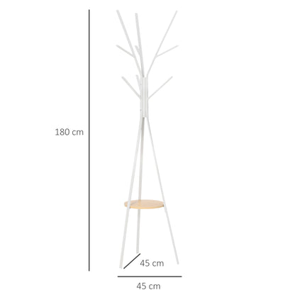 Free Standing Metal Coat Rack Stand 9 Hooks Clothes Tree with 1 Shelf Hat Display Hall Tree Hanger Bag for Hallway Living Room White 180cm