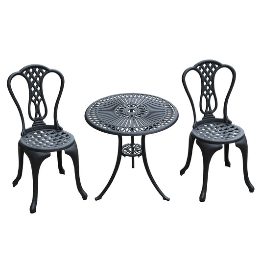 3 Piece Patio Cast Aluminium Bistro Garden Outdoor Furniture Table and Chairs Set Shabby Chic Style