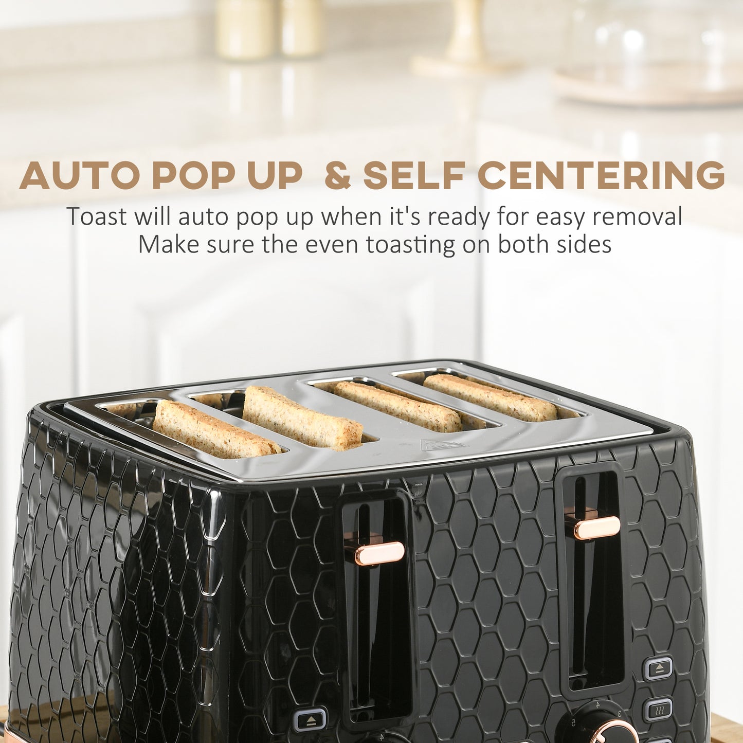 3000W 1.7L Fast Boil Kettle & 4 Slice Toaster Set, Kettle and Toaster Set with 7 Browning Controls, Crumb Tray, Black