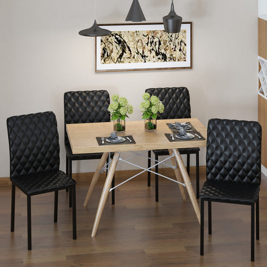 Modern Dining Chairs Upholstered Faux Leather Accent Chairs with Metal Legs for Kitchen, Set of 4, Black