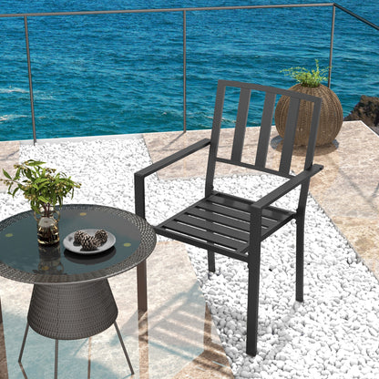 Outsunny 4 PCs Patio Dining Chairs with Metal Slatted Design, Black