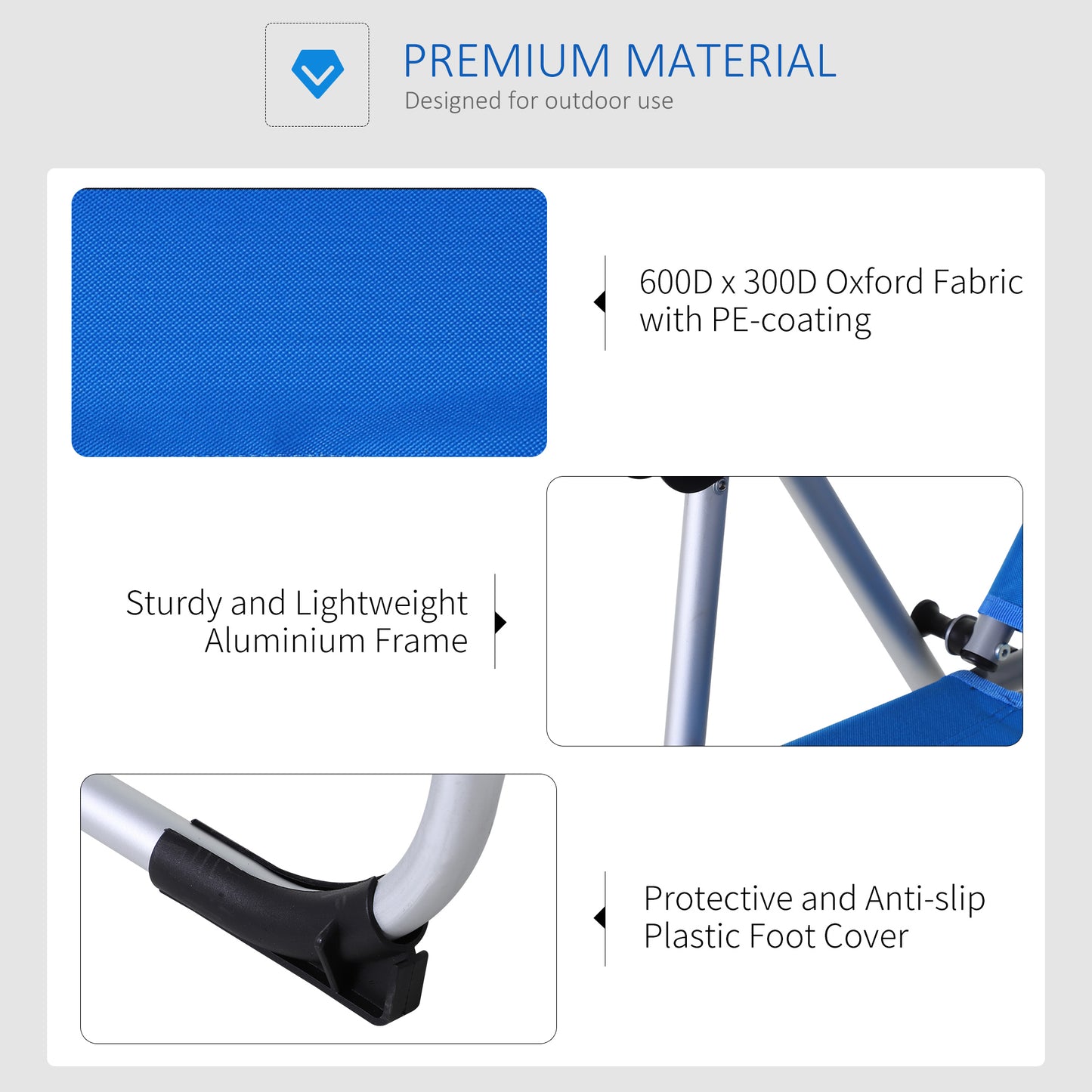 Outsunny Outdoor Garden Folding Chair Patio Armchair 3-Position Adjustable Recliner Reclining Seat with Pillow - Blue