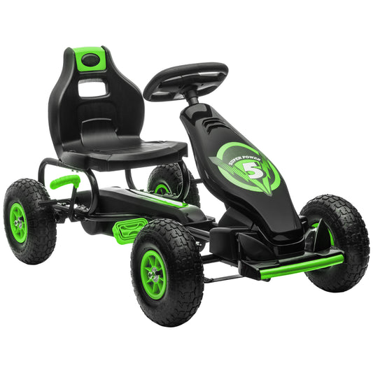 Children's Pedal Go Kart, Racing Go Cart with Adjustable Seat, Inflatable Tyre's, Shock Absorb, Handbrake, for Boys and Girls Ages 5-12, Green