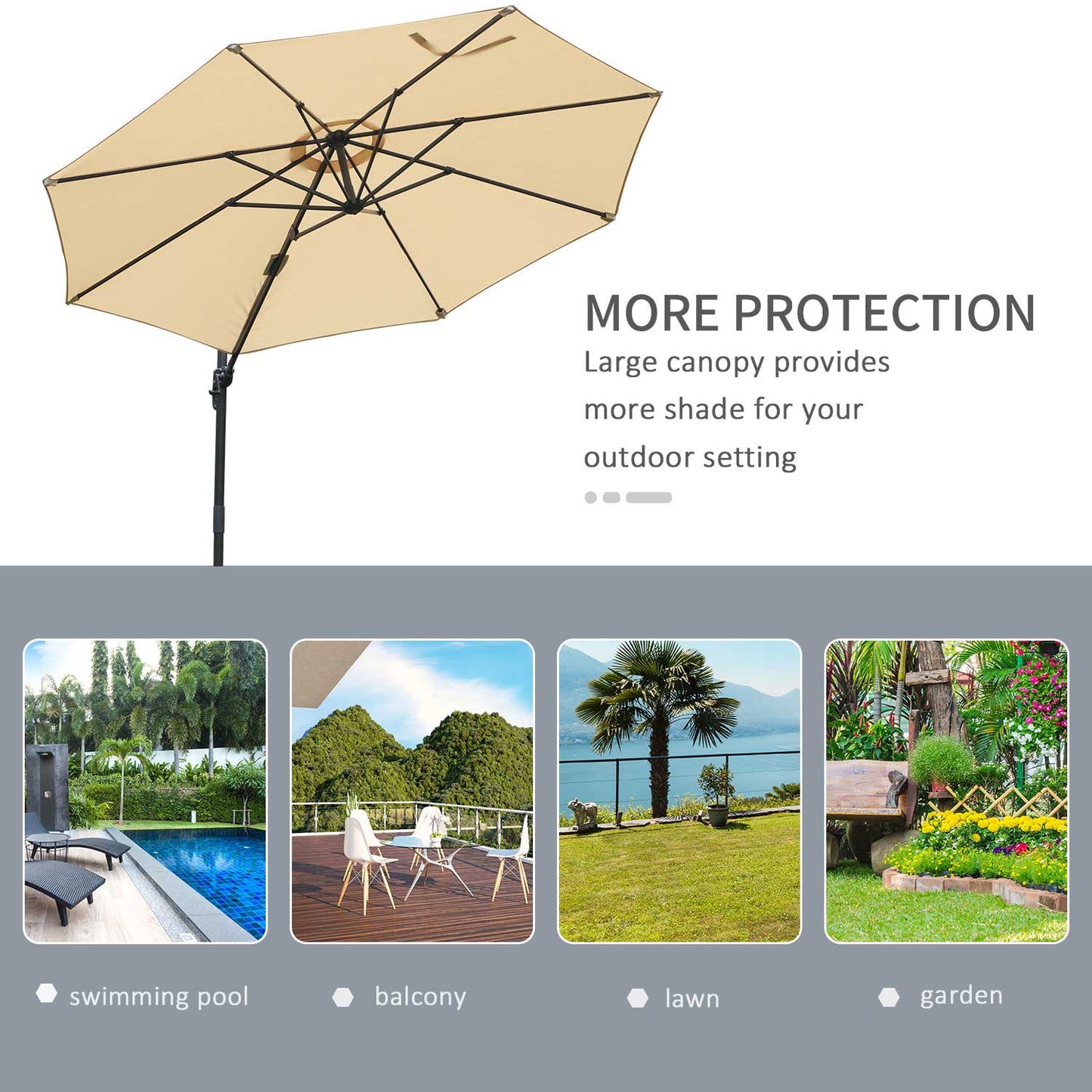 Outsunny 3(m) Patio Offset Parasol Roma Umbrella Cantilever Hanging Sun Shade Canopy Shelter 360° Rotation with Cross Base - Beige