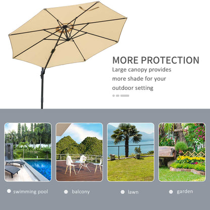 Outsunny 3(m) Patio Offset Parasol Roma Umbrella Cantilever Hanging Sun Shade Canopy Shelter 360° Rotation with Cross Base - Beige