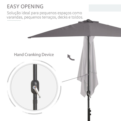 Outsunny Balcony Half Parasol Semi Round Umbrella Patio Crank Handle (2.3m, Grey)- NO BASE INCLUDED