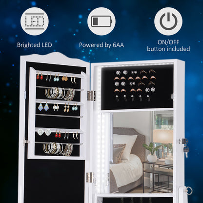 Jewellery Cabinet with led, Mirror Cabinet Armoire Floor Standing Flip-over Makeup Shelf Organizer with lock white