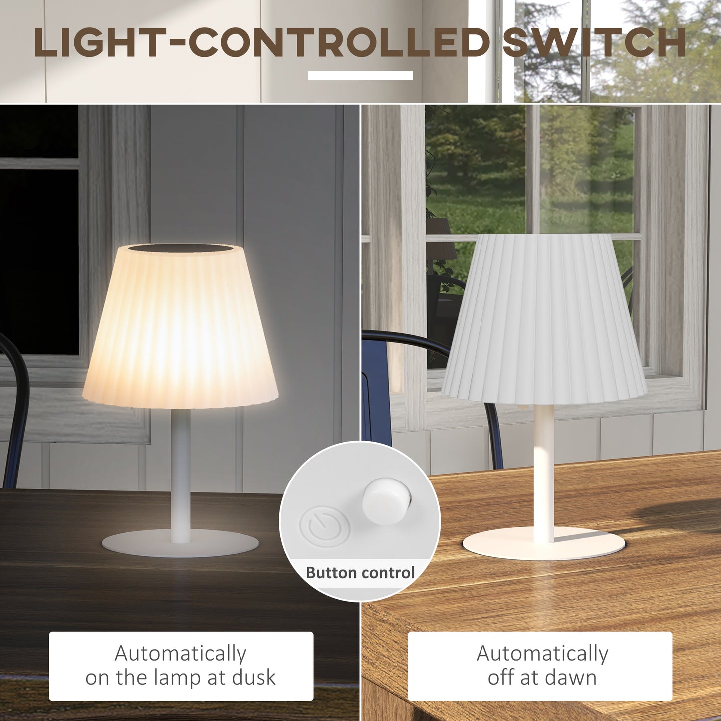 Outsunny Outdoor Solar Table Lamp, Cordless LED Desk Lamp with Rechargeable Battery, Dimming Brightness, USB, Auto On/Off