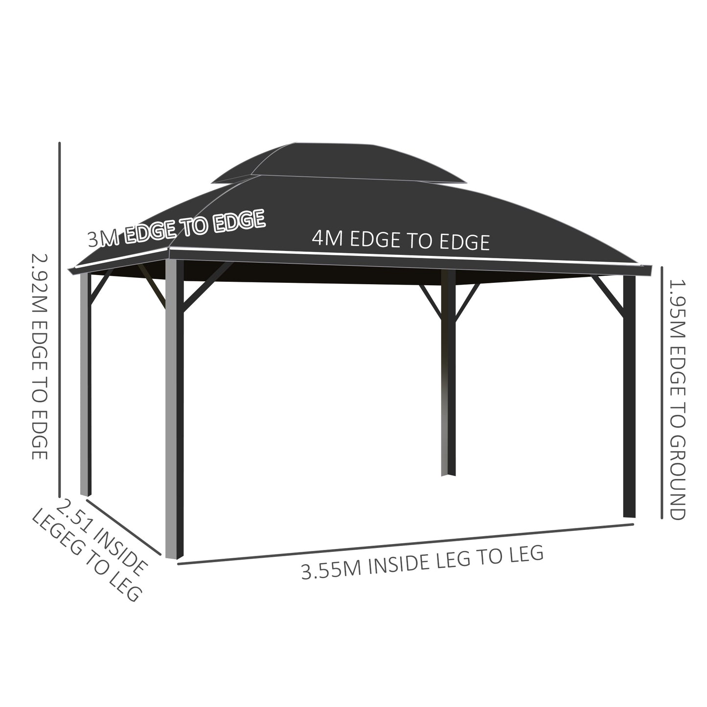 Outsunny Aluminium Frame 4 x 3(m) Polycarbonate Gazebo with Curtains, Nettings, Double Roof for Lawn, Yard, Patio, Deck, Brown