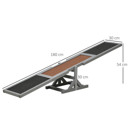 Dog Agility Training Seesaw | Solid Fir Wood | Anti-Slip Surface | Water-Resistant Paint | 50kg Capacity | Max Height 54cm | 180x30x30cm | Grey