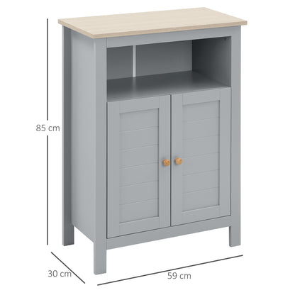 Kleankin Bathroom Floor Storage Cabinet Free Standing Unit with Compartment Adjustable Shelf Double-door Design, Free Standing Organizer, Grey
