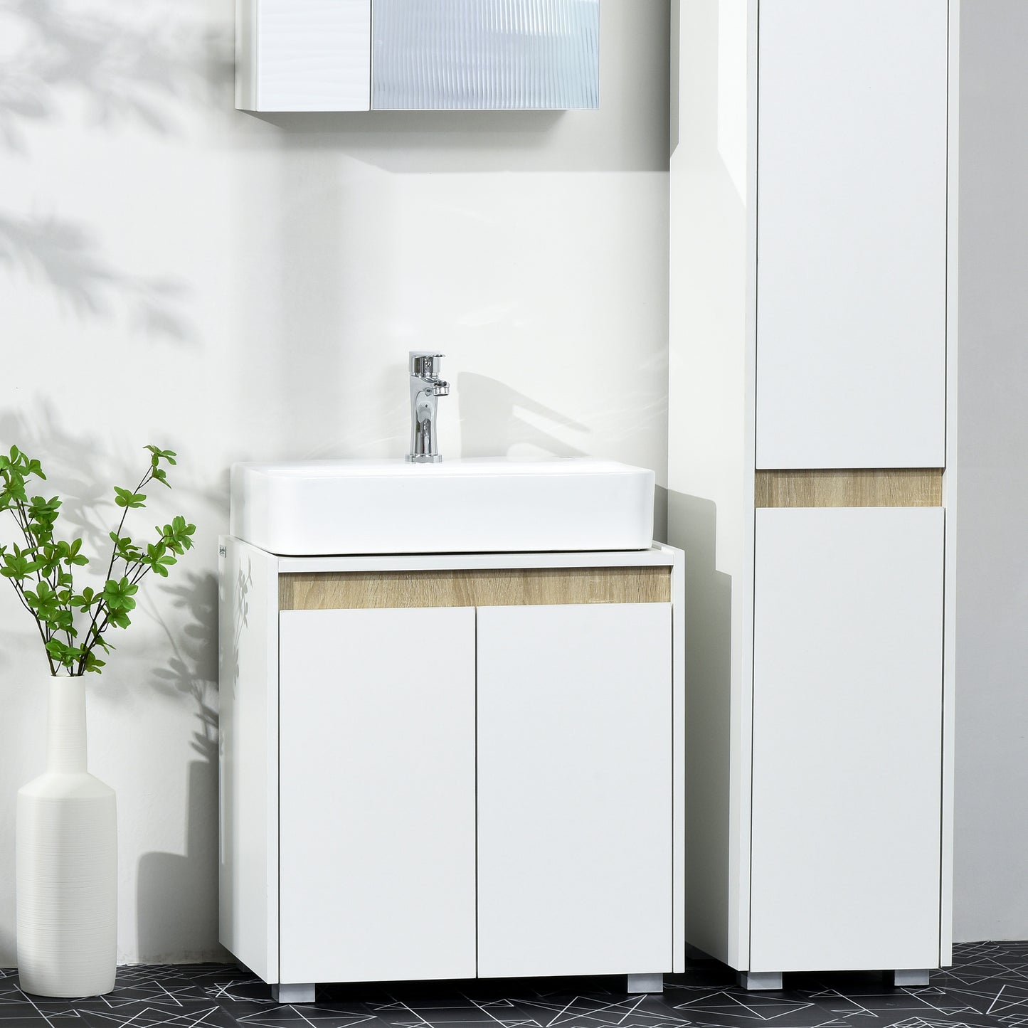 Kleankin Modern Bathroom Sink Cabinet, Floor Standing Under Sink Cabinet, Freestanding Storage Cupboard with Double Doors, White
