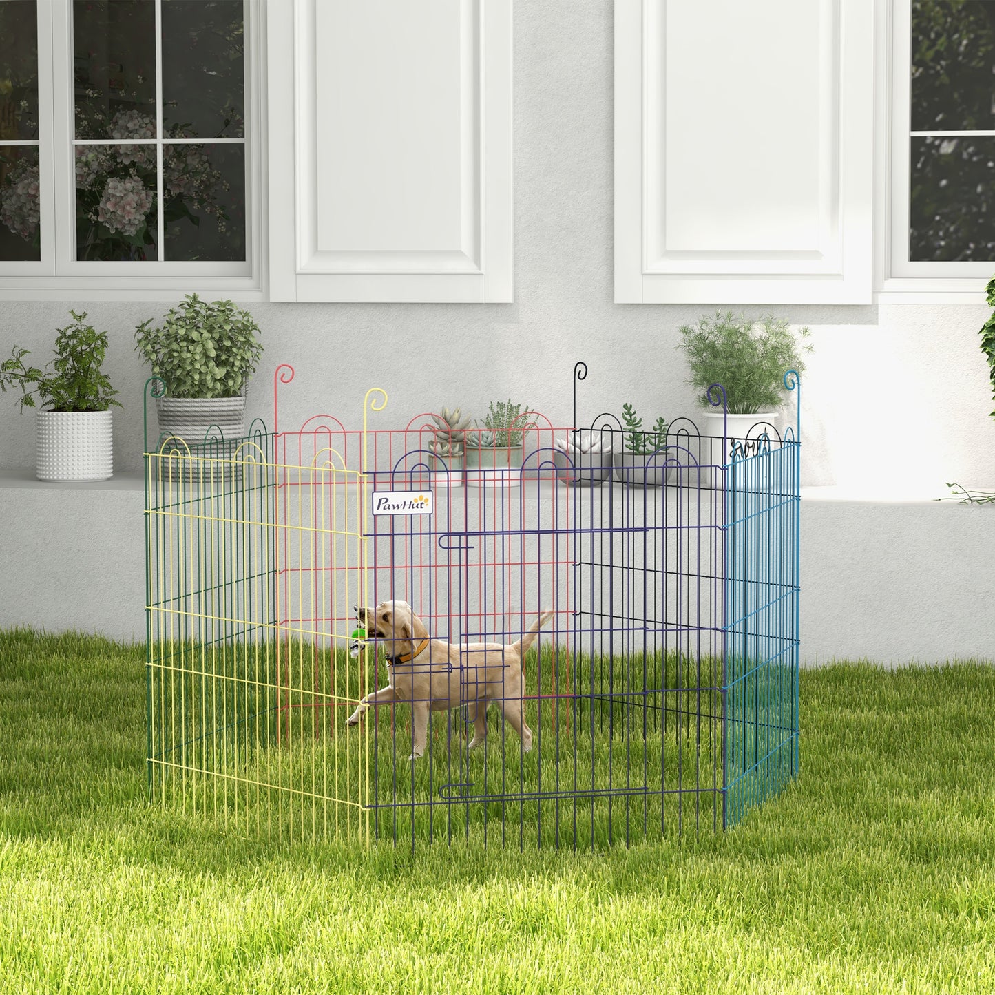 Pet Playpen | 6 Configurable Panels | Lockable Door | Indoor & Outdoor | Small Dogs, Cats, Rabbits & Small Pets | 60 x Ø120cm | Multicolour