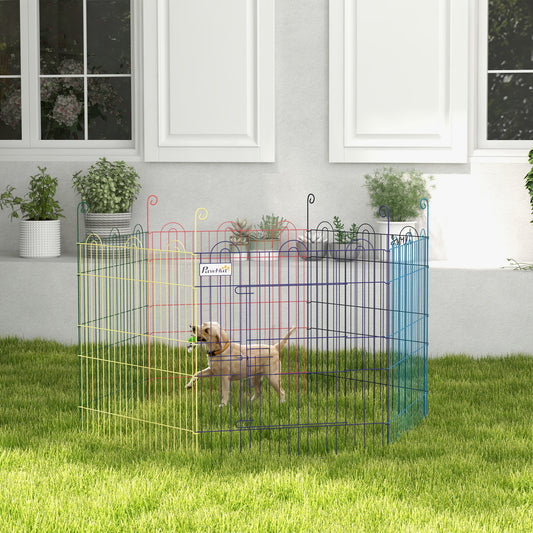 Pet Playpen | 6 Configurable Panels | Lockable Door | Indoor & Outdoor | Small Dogs, Cats, Rabbits & Small Pets | 60 x Ø120cm | Multicolour