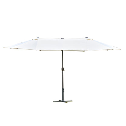 Outsunny 4.6m Garden Parasol Double-Sided Sun Umbrella Patio Market Shelter Canopy Shade Outdoor with Cross Base – Off White