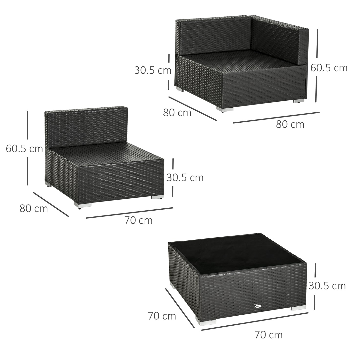 Outsunny 7 Piece Garden Rattan Furniture Set Outdoor Sectional Wicker Weave Sofa Seat Coffee Table w/ Cushion and Pillow Buckle Structure Dark Coffee