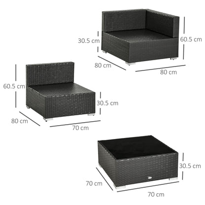 Outsunny 7 Piece Garden Rattan Furniture Set Outdoor Sectional Wicker Weave Sofa Seat Coffee Table w/ Cushion and Pillow Buckle Structure Dark Coffee