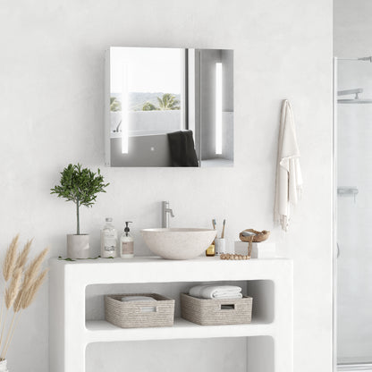 Kleankin Wall Mounted Bathroom Cabinet w/ LED Lights, Illuminated Bathroom Mirror Cabinet w/ Adjustable Shelf, Touch Switch, USB Charge, White