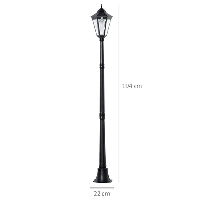 Outsunny 1.9M Garden Lamp Post Light, IP44 Outdoor LED Solar Powered Lantern Lamp with Aluminium Frame for Patio, Pathway and Walkway, Black