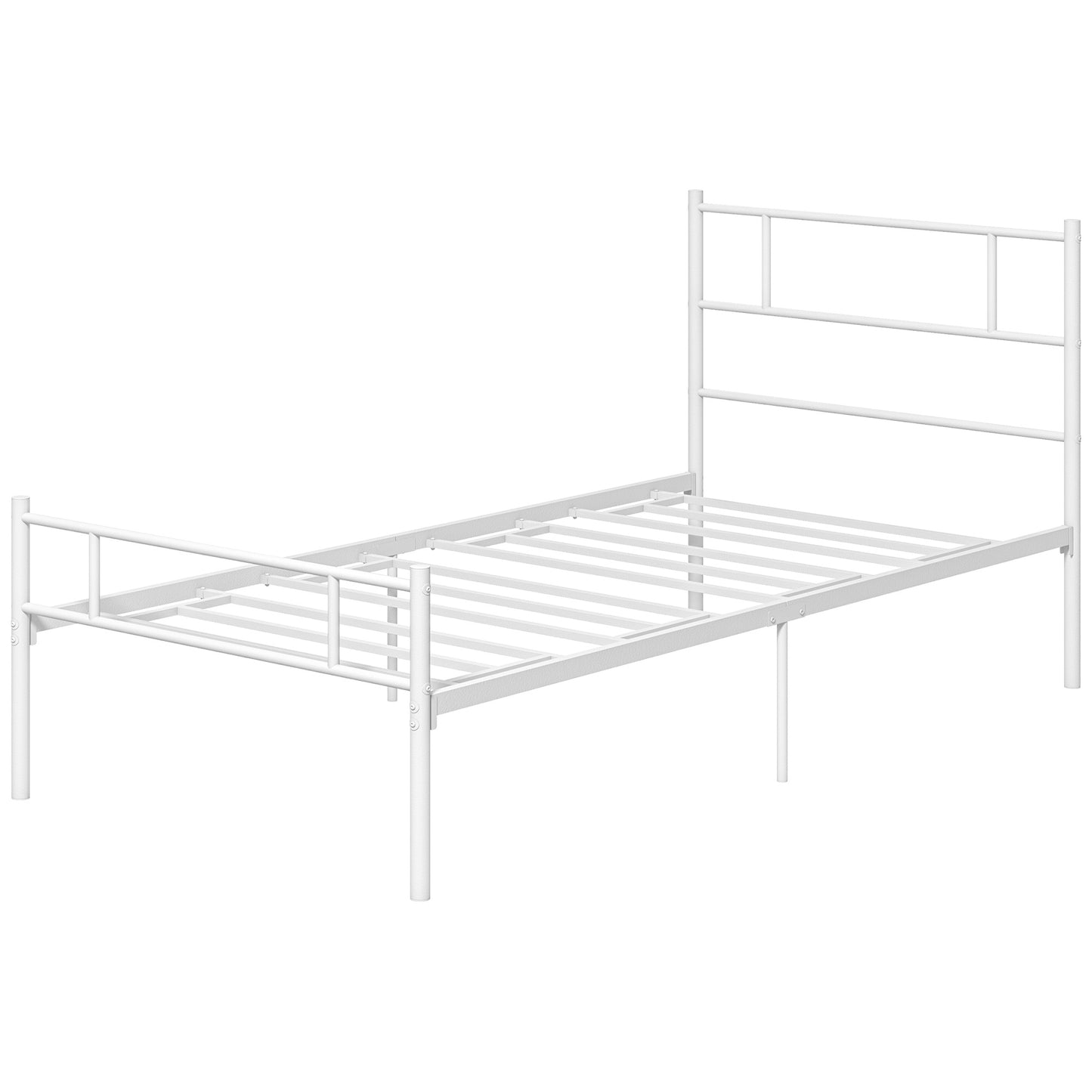 Single Bed Frame, Metal Bed Base with Headboard and Footboard, Metal Slat Support and 31cm Underbed Storage Space