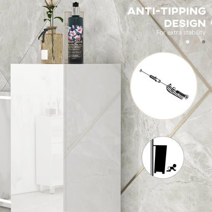 Kleankin Freestanding Bathroom Cabinet, High Gloss Storage Cabinet with Doors and Adjustable Shelves, 30 x 30 x 181.5 cm, White