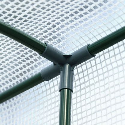 Outsunny Outdoor Walk-In Lean to Wall Greenhouse with Zippered Roll Up Door and PE Cover, 143L x 118W x 212Hcm, White