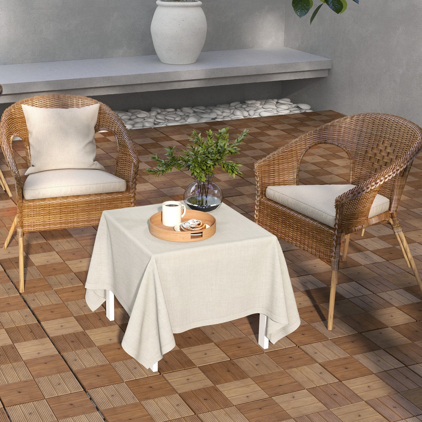 9 Piece Garden Decking Tiles Wooden Outdoor Flooring Tiles for Patio, Balcony, Terrace, Hot Tub, Brown