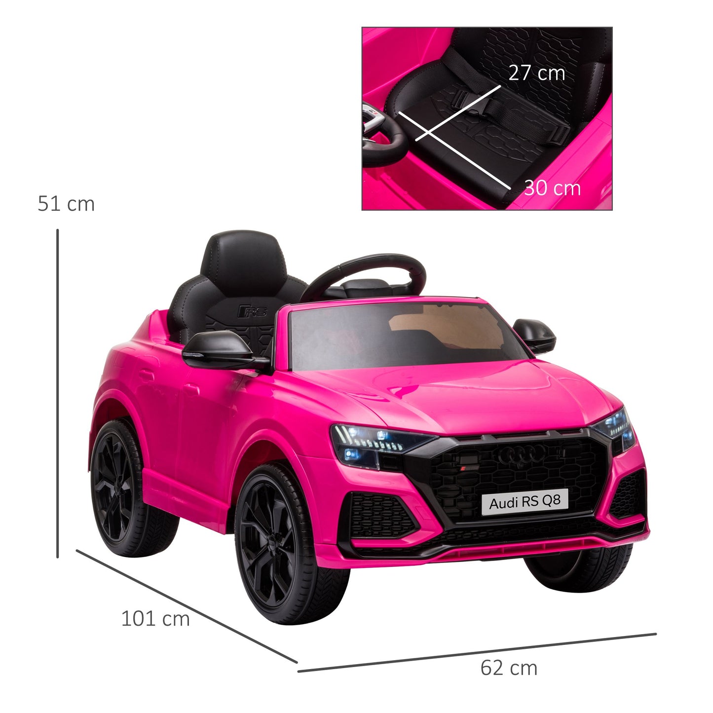 6V Battery-powered Kids Electric Ride On Car Audi RS Q8 Toy with Parental Remote Control Music Lights USB MP3 Bluetooth Pink