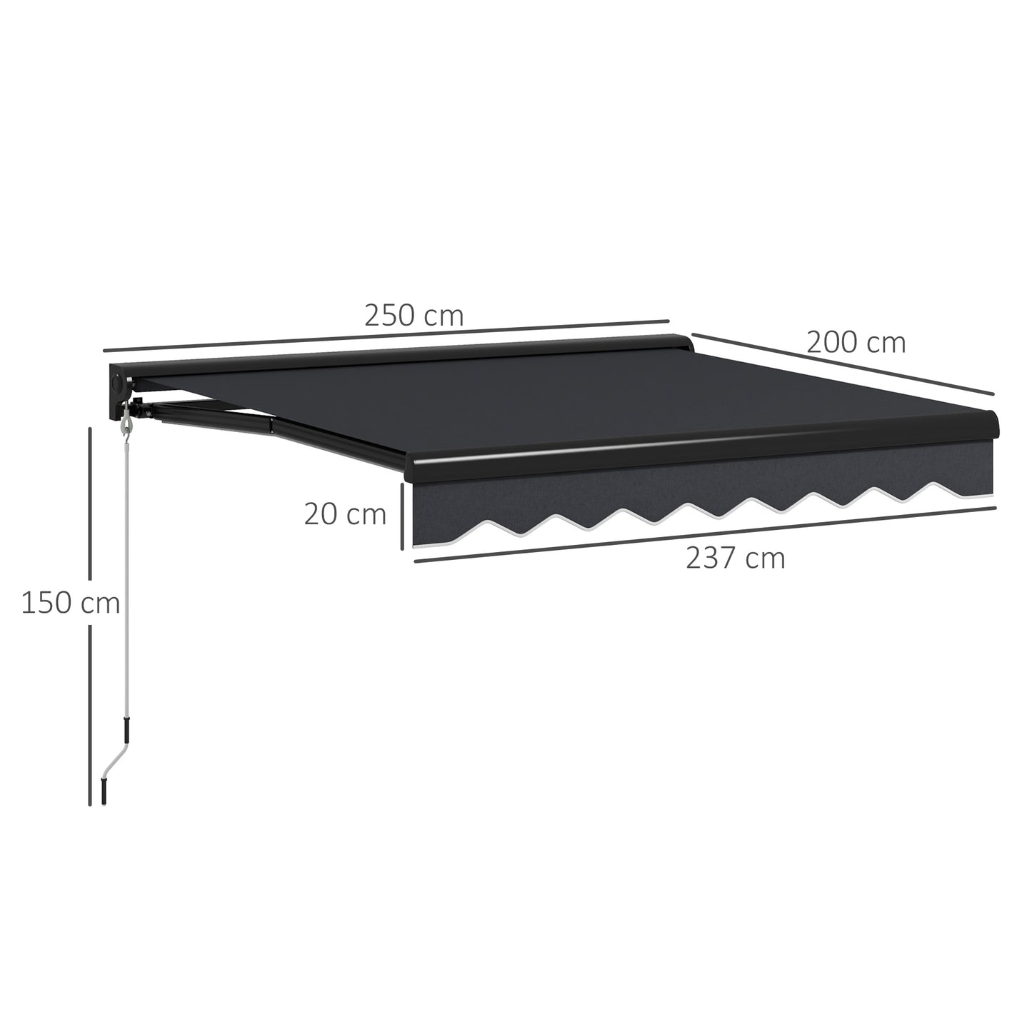 2.5 x 2m Electric Awning with LED Light, Aluminium Frame Retractable Awning Sun Canopies for Patio Door Window By Outsunny