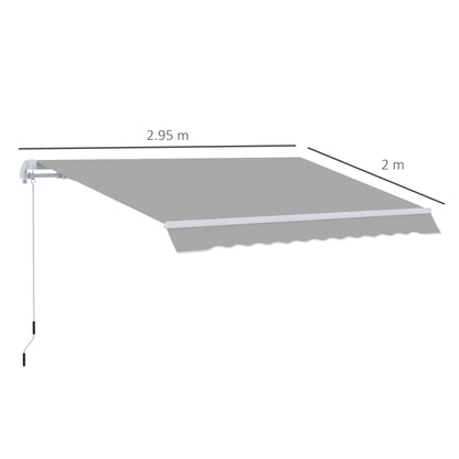 Outsunny Window Awning Canopy Garden Outdoor Shelter Patio Sun Shade UV Blocker Light Weight Aluminium Frame w/ Hand Crank 3 x 2m Light Grey