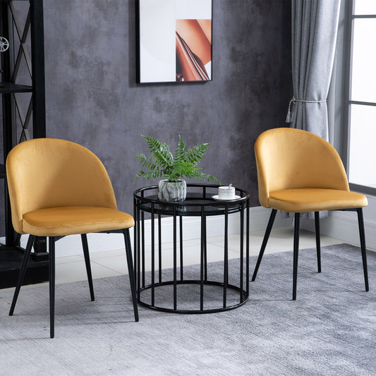Dining Chairs Set of 2 Contemporary Design for Office Dining Kitchen With Soft Fabric Seat and Back Living Room - Yellow