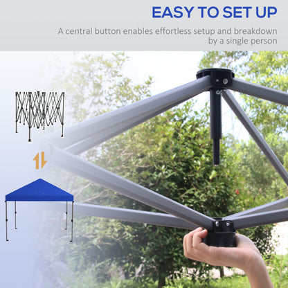Outsunny 3 x 3(m) Pop Up Gazebo 1 Person Easy Up Marquee Party Tent With 1 Button Push Adjustable Straight Legs, Instant Shelter - Blue