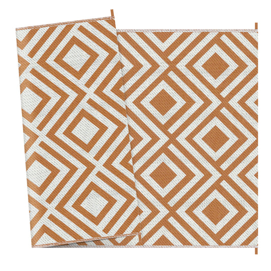 Outsunny Reversible Outdoor Rug with Carry Bag and Ground Stakes, Waterproof Plastic Straw Mat for Backyard, Deck, RV, Picnic, Beach Brown & White