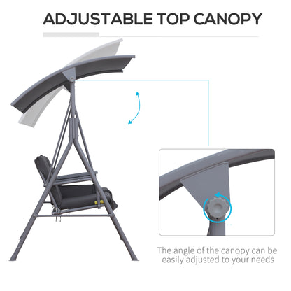 Outsunny Steel Frame 2-Seater  Swing Chair With Table Grey