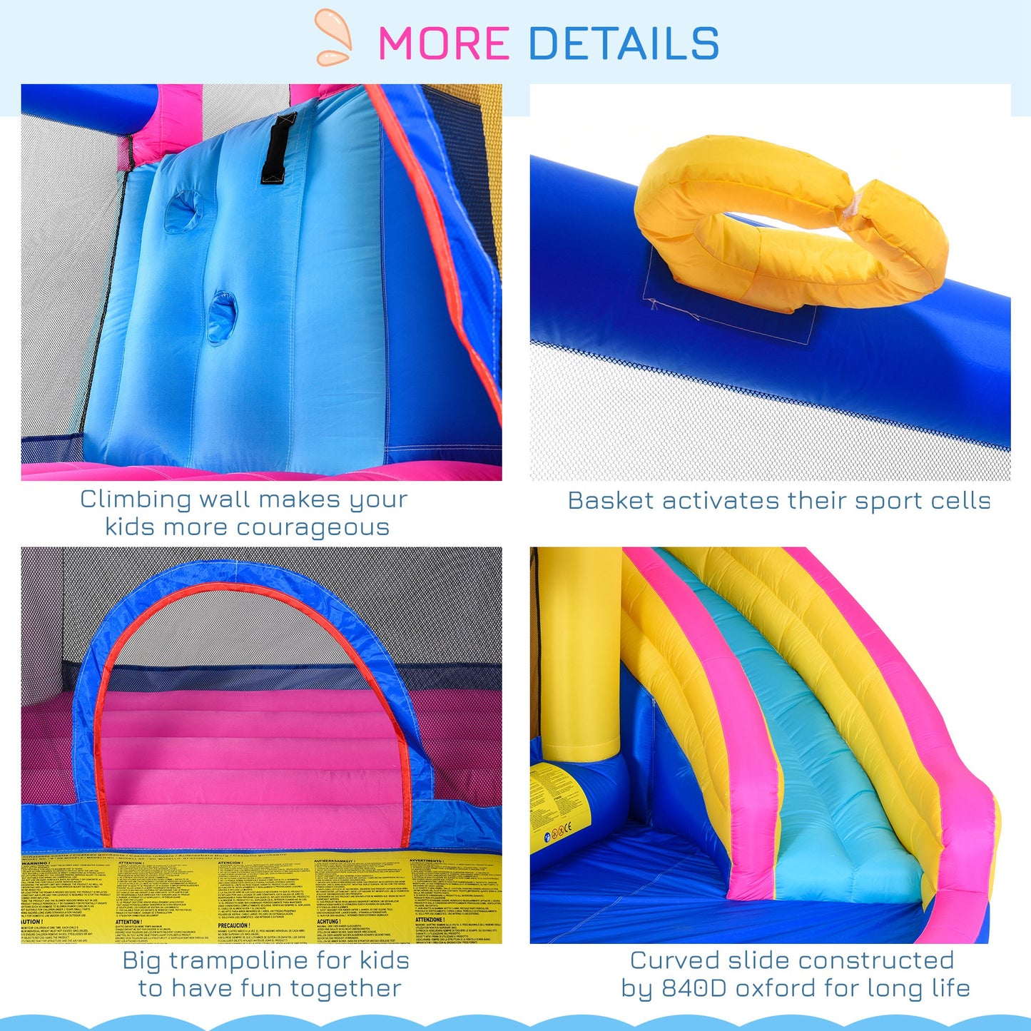 Outsunny 5 in 1 Bouncy Castle for Children with Blower for 3-8 Years Old Kids