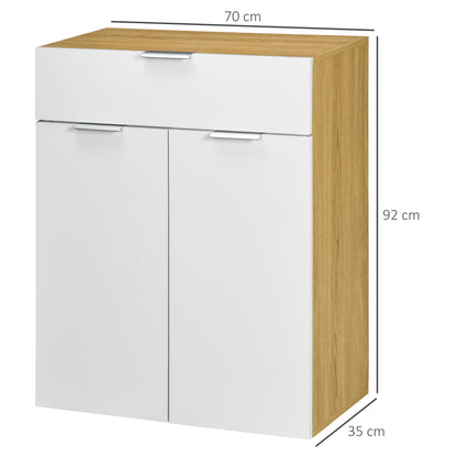 Modern Storage Cabinet, High Gloss Slim Sideboard with Drawer, Door Cupboard, Adjustable Shelves, White and Natural